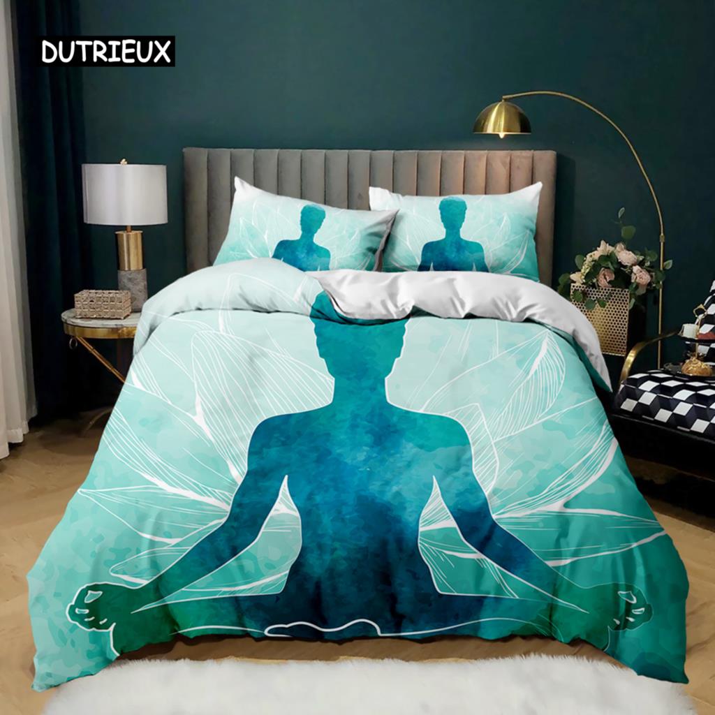 Buddha Duvet Cover Set Indian Art Bohemian Mandala Zen Themed Bedding Set Meditation Buddhist Lotus Floral Polyester Qulit Cover