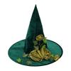 Rose-Lace Decor Witch Hat Halloween Green Party Cosplay Hat Magical Mystery Role-play Witch Hat Costume Accessory