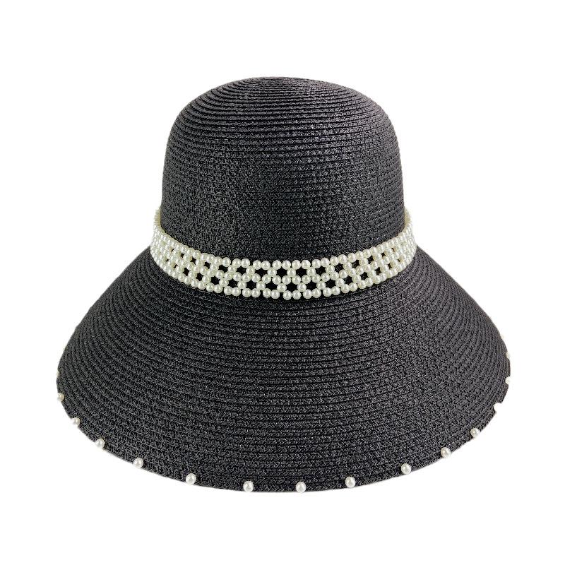 Hepburn style retro French pearl straw hat seaside vacation sun protection beach hat bucket hat big brim sun hat