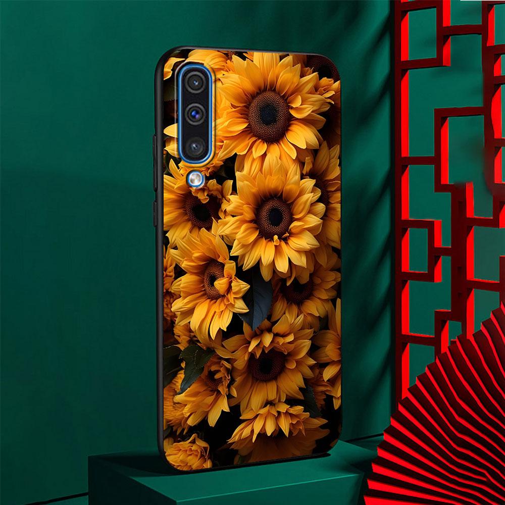 Summer Daisy Sunflower Floral Flower Case for Samsung Galaxy A10s A50 A50s A02s A03s A20 A30 A20e A70 A70s A20s A30s Black Cover