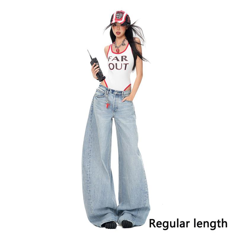 Pure Cotton Scythe Saber Cut Loose Wide Leg Casual Denim Pants For Women Spring Summer Casual Pants Oversize Denim Trousers