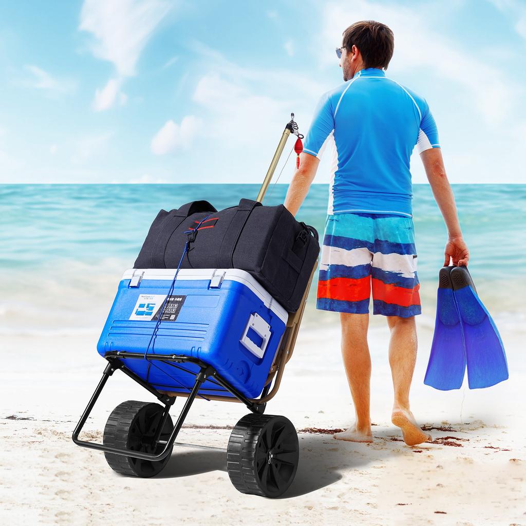 VEVOR Beach Dolly with Big Wheels for Sand, 15.4" x 15.7" Cargo Deck, w/ 10" PE Solid Wheels, 69LBS Loading Capacity Folding Sand Cart