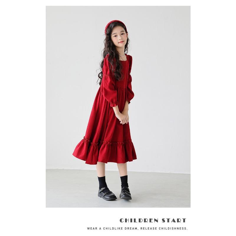 Cute Vintage Girls Lolita Long Sleeve Princess Long Dress For Kids Children