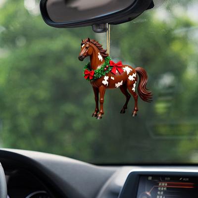 2D Flat Horse Car Hanging Ornament Acrylic Horse Rearview Mirror Charm Holiday
