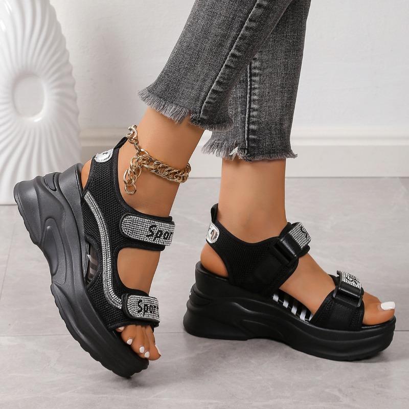 Grote Maat Dames Sandalen Zomer Ronde Neus Muffin Dikke Zool Strass