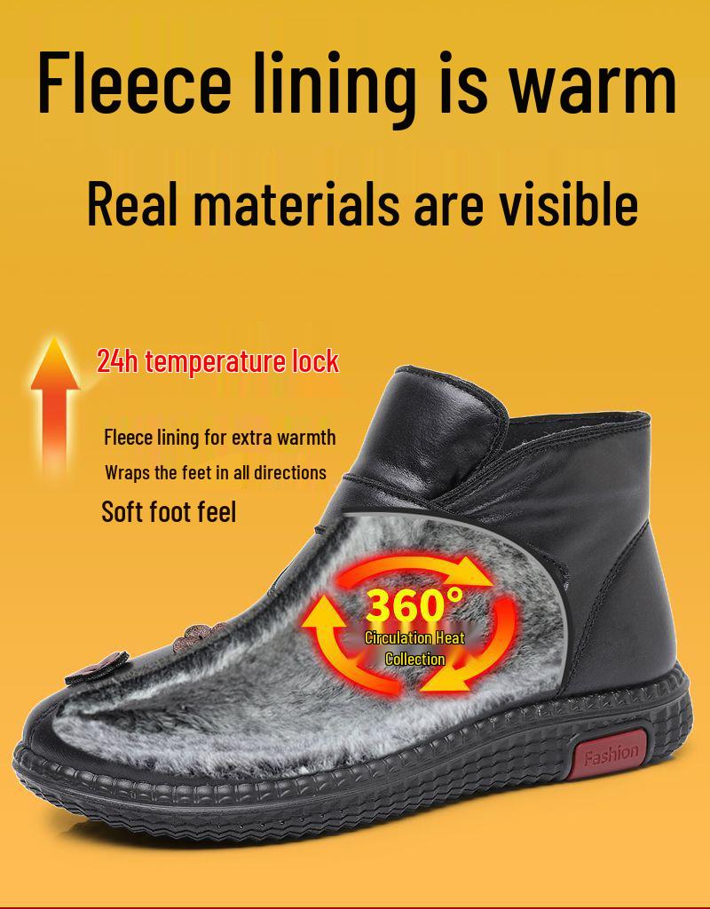 Women's Waterproof Plush Winter Shoes - Warm, Non-Slip, Soft Sole for Elderly