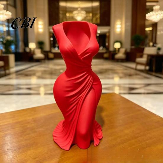 Artistic Vase 3D Printed Elegant Dress-Style Vase, Dual-Purpose Tabletop Decor with Flowing Pleated Skirt, Decorative Ornament Flower for Fresh