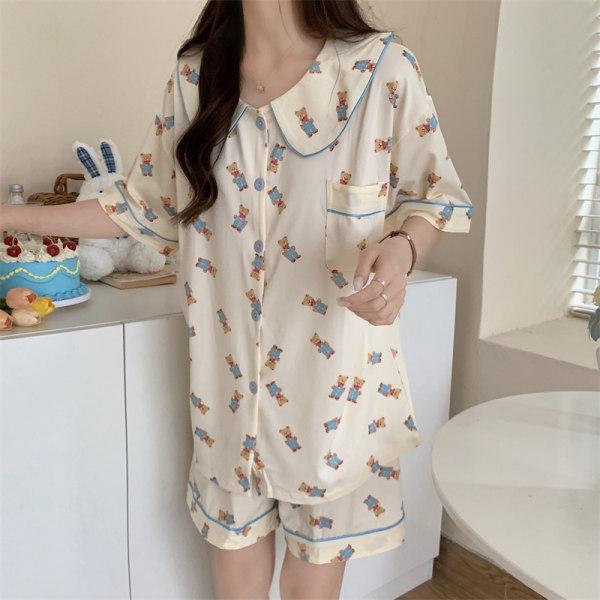 Summer Pajamas Women's Imitation Cotton Korean Cute Cartoon Sweet Student Short-sleeved Loungewear Suit