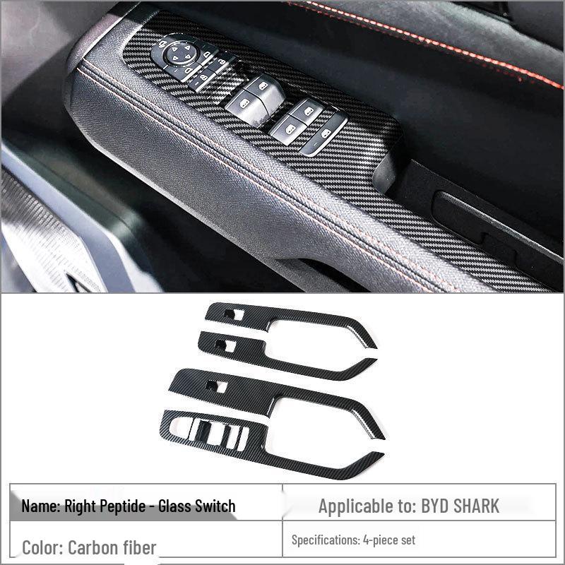 BYD Shark Carbon Fiber Interior/Exterior Trim & Gear Shift Knob, Armrest, Steering Wheel Set.