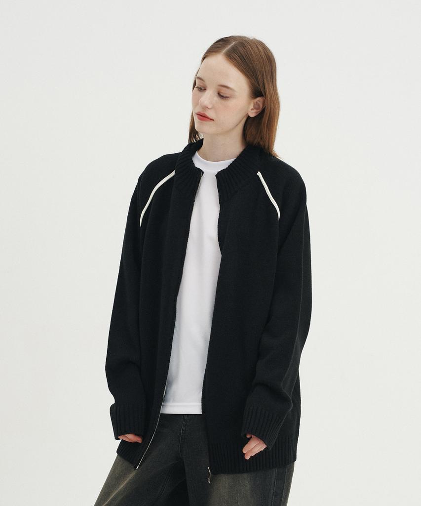 BLOND9 Classic High-Neck Knit Zip-Up_Black