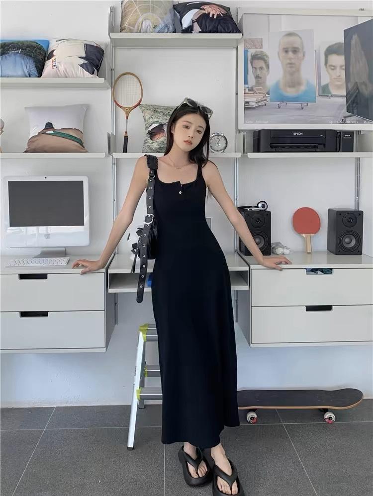 Support cotton * Spice girl sleeveless suspender dress new women's clothing summer waist thin versatile medium and long
