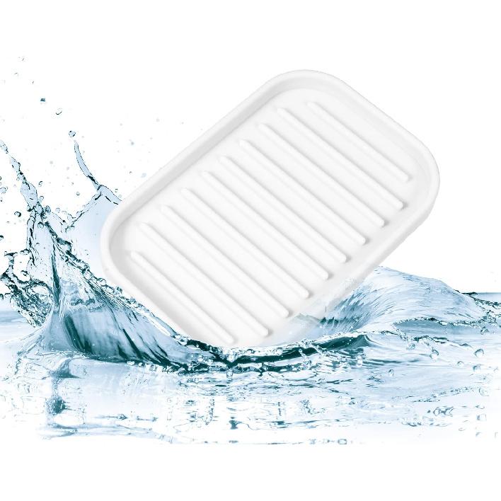 VOCOSTE Soap Dish, Soap Cleaning Storage, Keep Soap Dry for Home Bathroom Kitchen, Silicone, White, 13.5x9cm