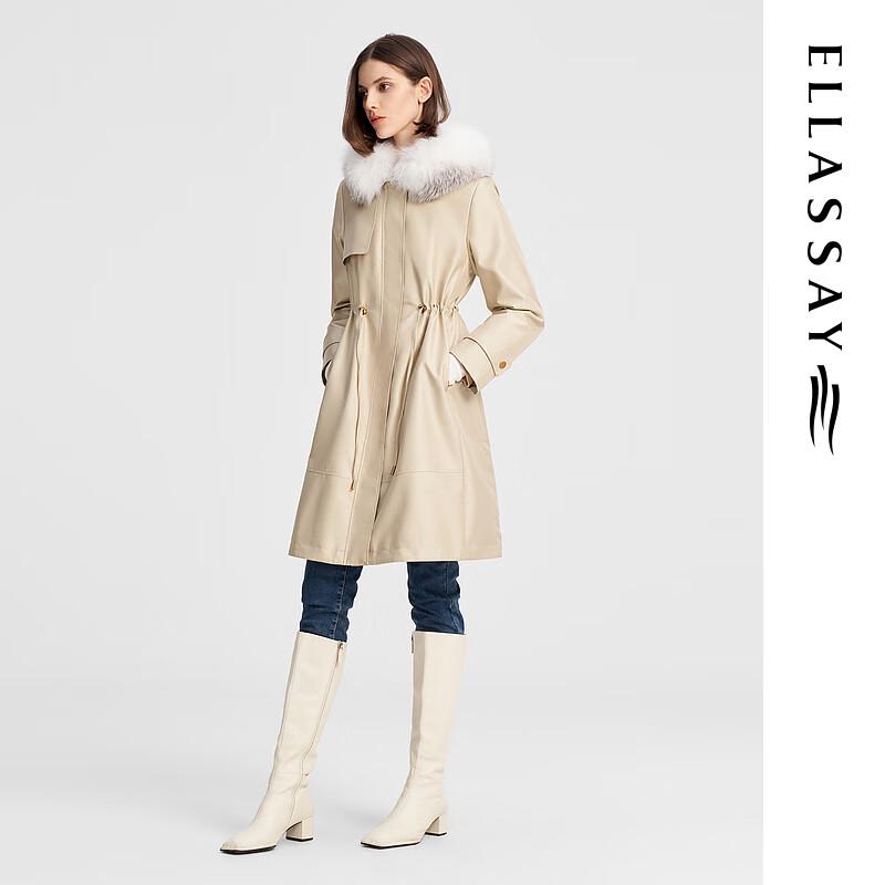 ELLASSAY Women's Elegant Goose Down Jacket with Snow Fox Fur Collar