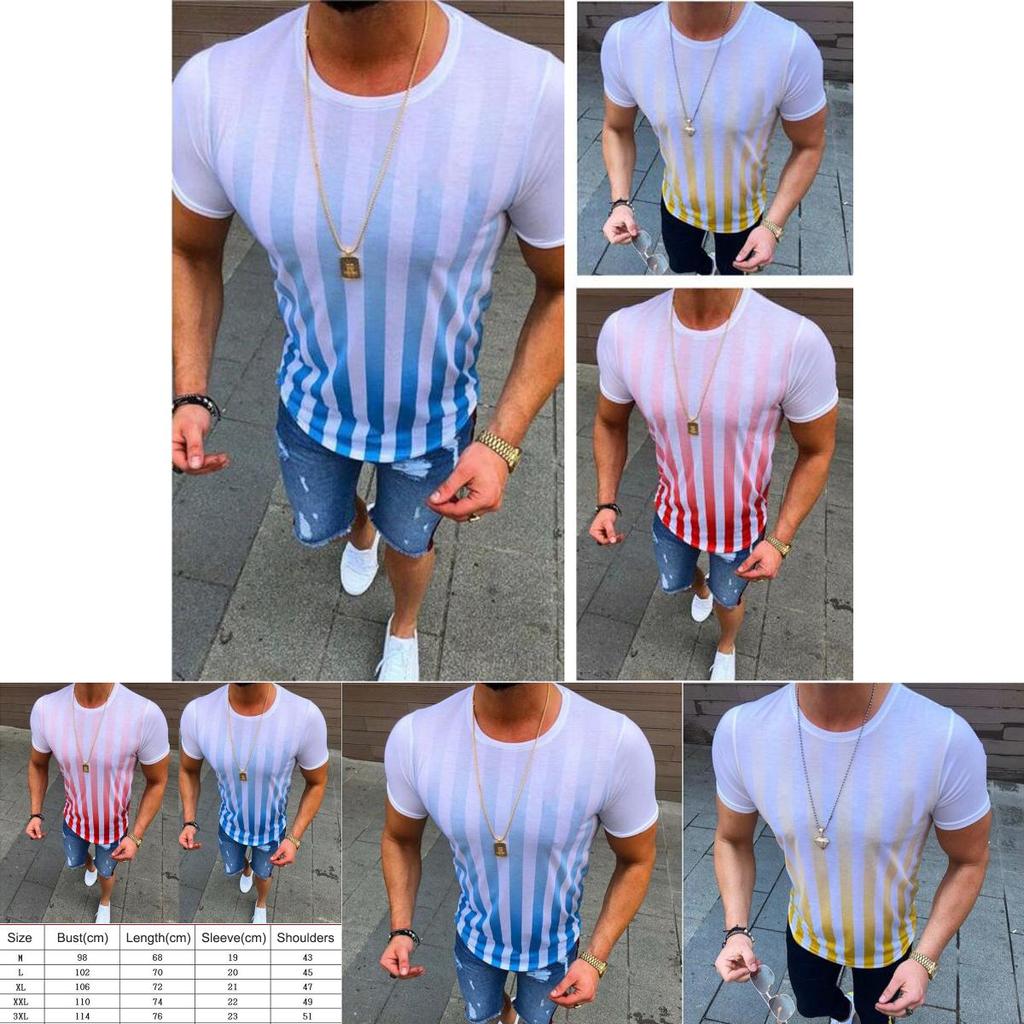 Herren Sommer Freizeit Kurzarm Gestreift Slim Fit Fitness Sport T-Shirt**