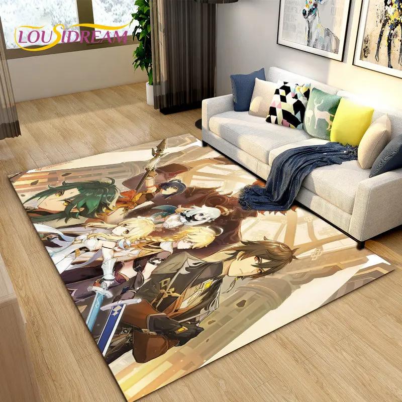 Cartoon Game Gamer Genshin Impact  Area Rug,Carpet Rug for Living Room Bedroom Sofa Doormat Decoration, Kids Non-slip Floor Mat