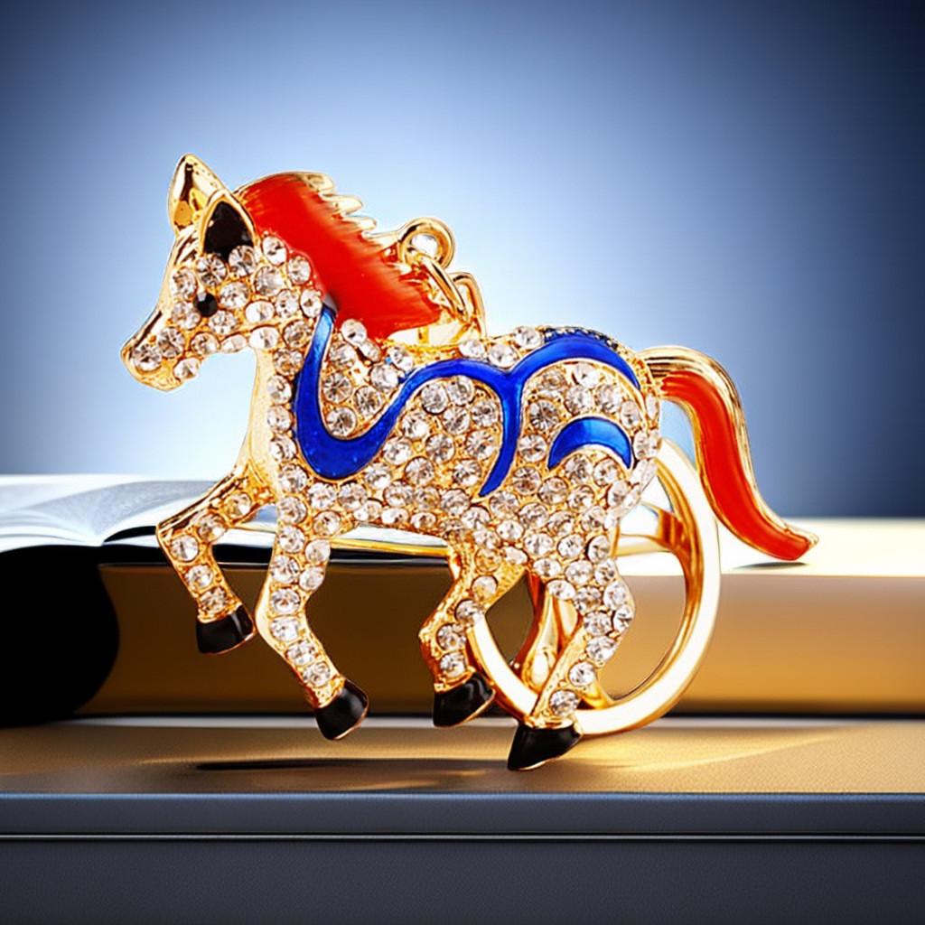 Elegant Blinged Out Metal Keyring With Unique Pony Charm Ideal For Birthdays And Celebrations