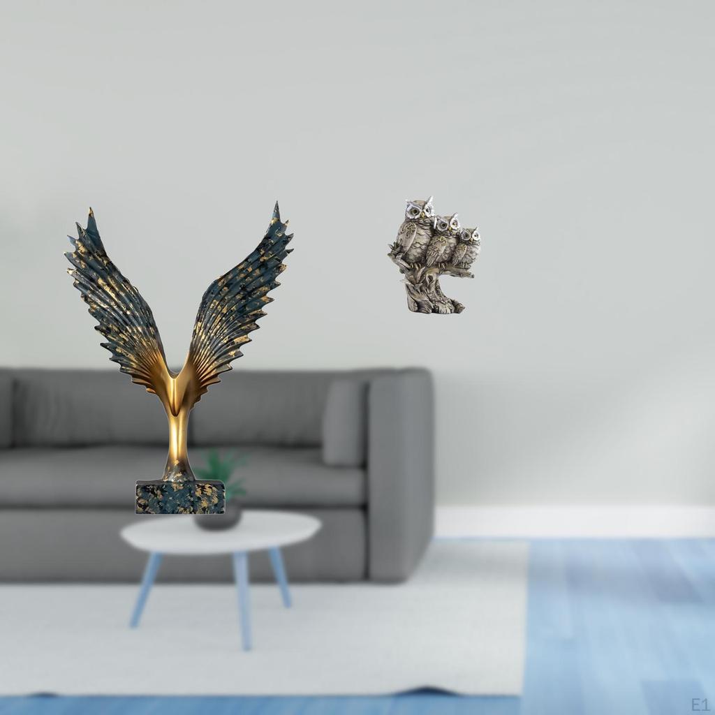 Resin Spreading Wing Owl Statue Sculpture Feng Shui Ornament Decorative Tabletop Figurines for