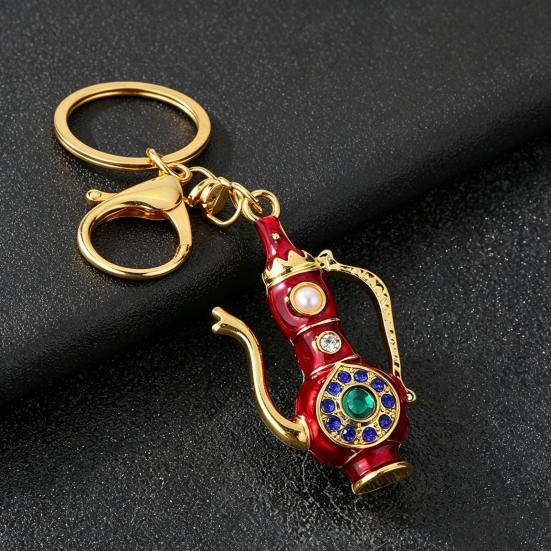 Pitcher Key Ring Retro Teapot Keychain with Rhinestones, Ethnic Style Decorative Backpack Accessory Ring, Pendant for Handbags Backpacks Car Keys Pot