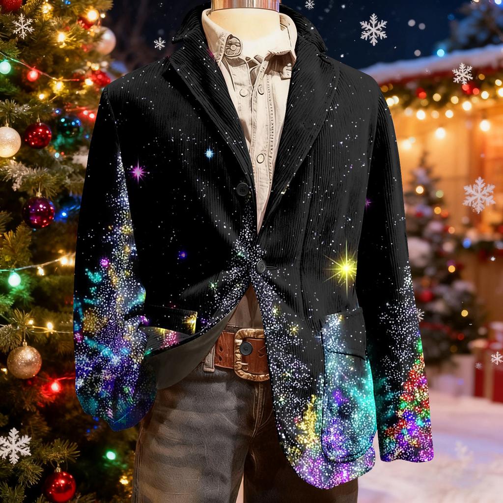 Herren Hässlicher Weihnachten Kord Warmtaschen Anzugjacke Strickjacke Herren Freizeitanzug