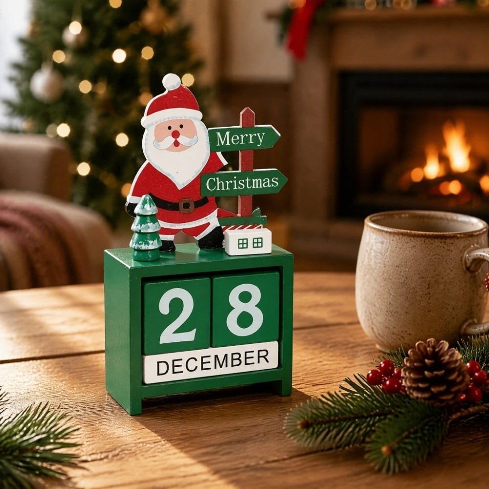 Countdown Christmas Winter Wooden Ornament Reindeer Santa Claus Sculpture Home Decor