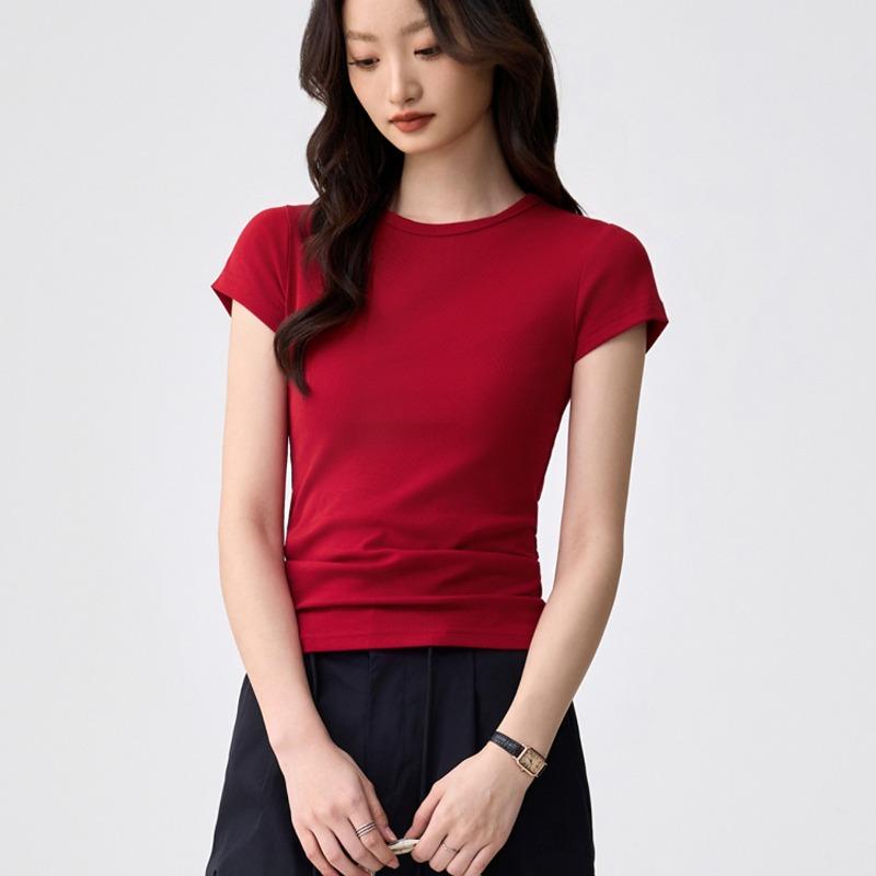 40 Combed Pure Cotton, Small Round Neck Bottoming Shirt T-shirt Women's Short-sleeved Summer New Simple and Versatile Slim and Thin Top