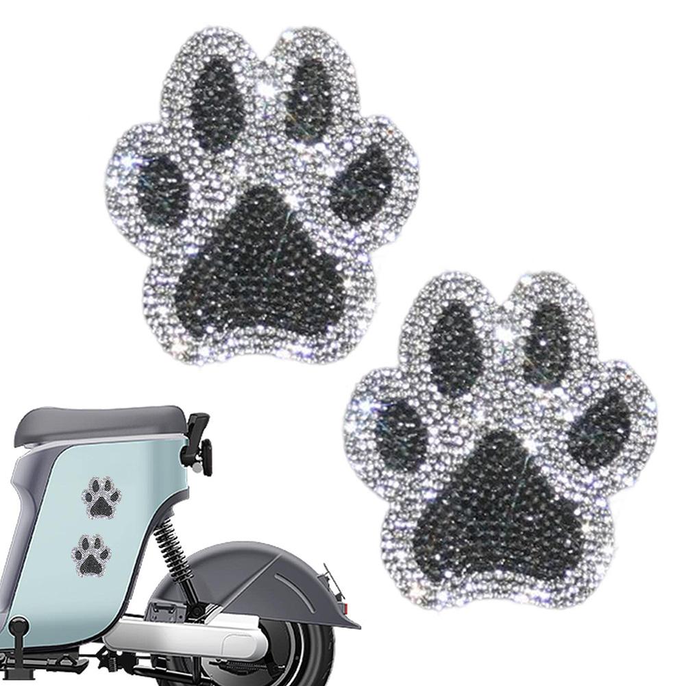 Rhinestone Embellished Paw Print Car Sticker Set with Strong Adhesives Water Resistant Decorative Decals Pack of Two