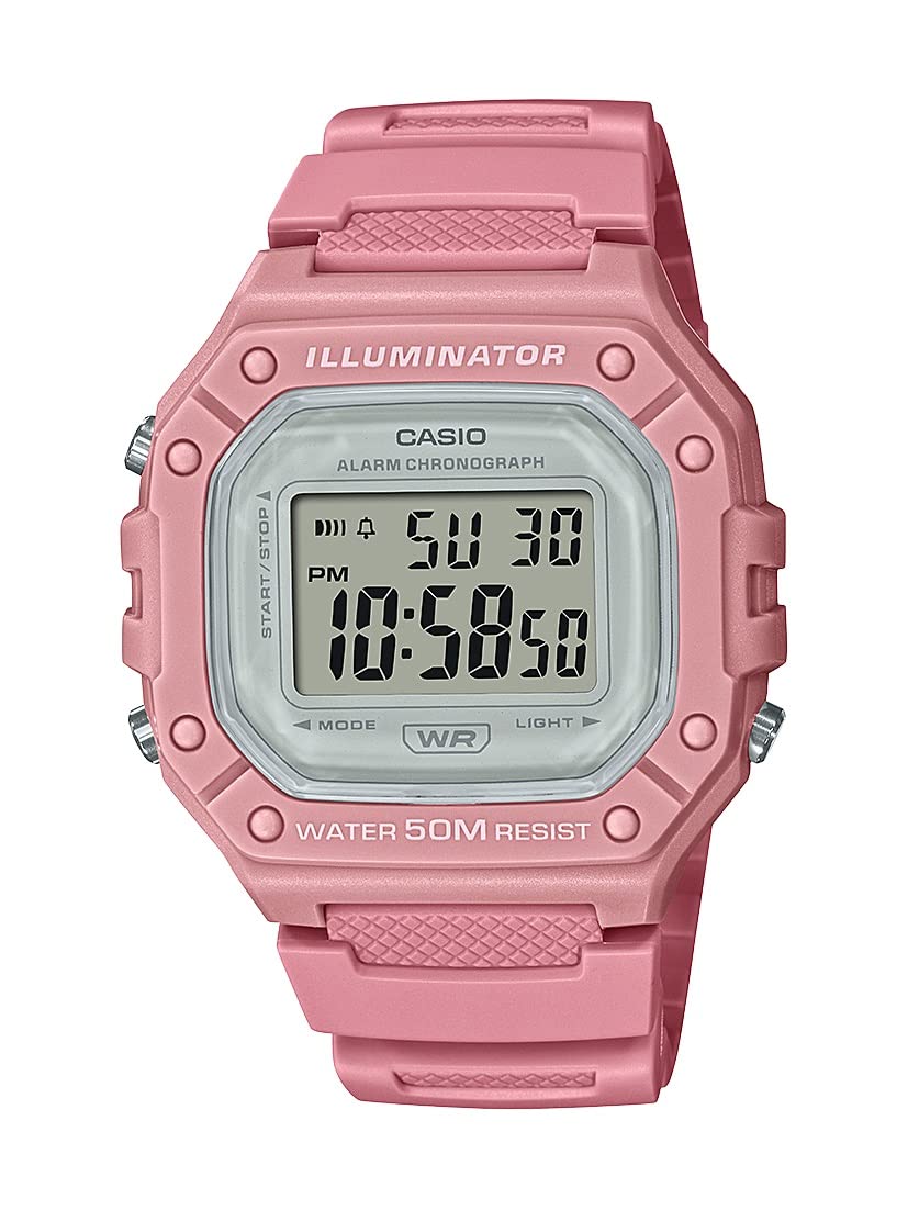 

Цифровые спортивные часы Casio Illuminator с будильником и хронографом (Модель W218HC-4AV) (розовый), Розовый, Хронограф, Цифровой. розовый