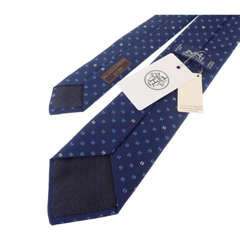 HERMES  336111T_01  Tie Marine/Ciel Silk/cotton Mens