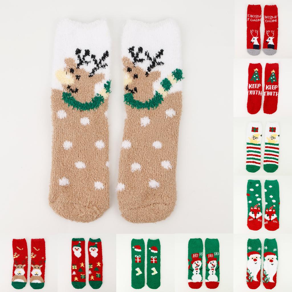 Ladies' Christmas Socks Coral Velvet Socks Cartoon Elk Half Velvet Socks Sleep Floor Socks
