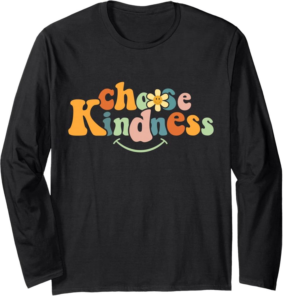 Choose Kindness Retro Groovy Be Kind Autism Long Sleeve T-Shirt