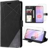 Case for Samsung Galaxy A37 5G, Shockproof Scratch-Resistant Protection PU Leather Black - 2 Tempered Glasses