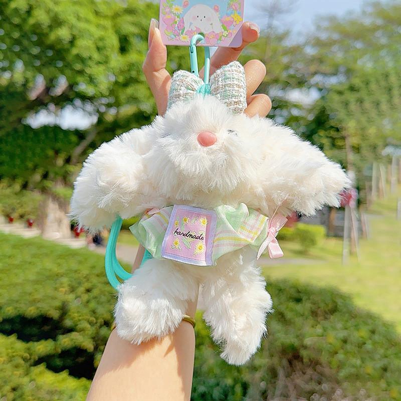 Plaid Drooping Dress Ear Rabbit Plush Keychain Backpack Pendant Cute Kids Gift