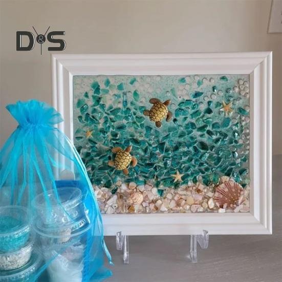 1 Set DIY Sea Glass Art Kit with Wooden Frame Handmade Seaglass Wall Art Decoration Framed Sea Glass Artwork Desktop Decoration Birthday Gift