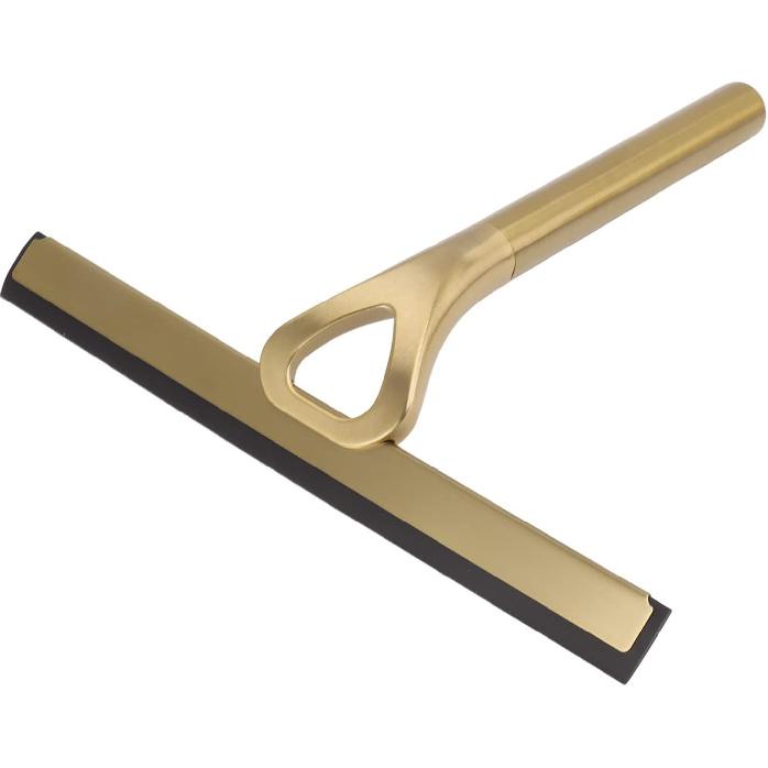 Shower Squeegee for Glass Doors with Adhesive Hook Gold Window Squeegee Rubber Scraper for Bathroom, Window, Mirror, Car Glass, Tile Wall