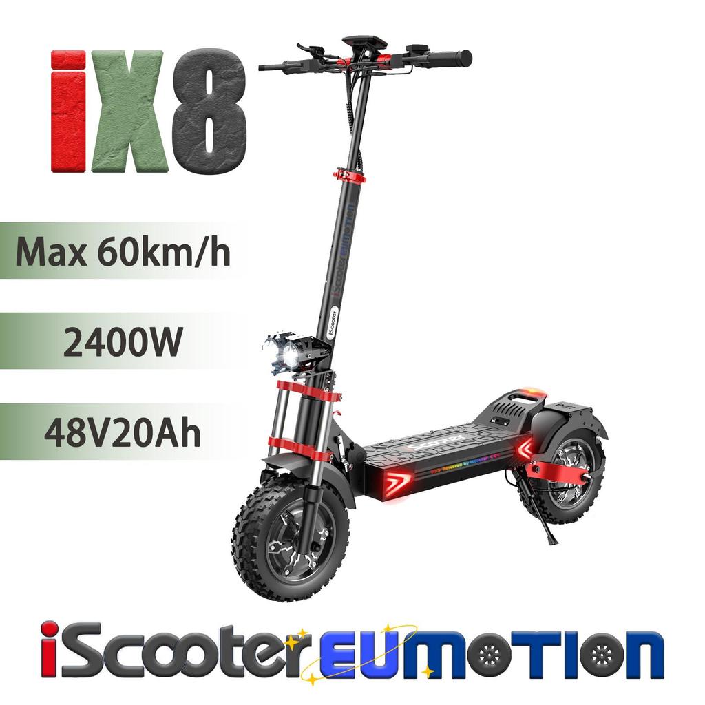 iScooter iX8 Electric Dirt Scooter Dual-Drive 2×1200W, 48V20Ah, Up to 60km/h, Hydraulic Disc Brakes, Full Suspension, 12" Off-Road E-Scooter