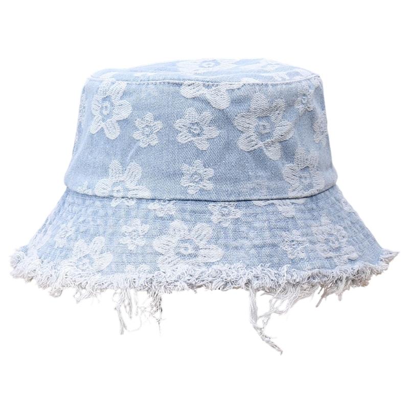 Stylish Distressed Trim Flower Print Fisherman Hat Breathable Bucket Hat for Spring Autumn Daily Outfit Fashion Headwear