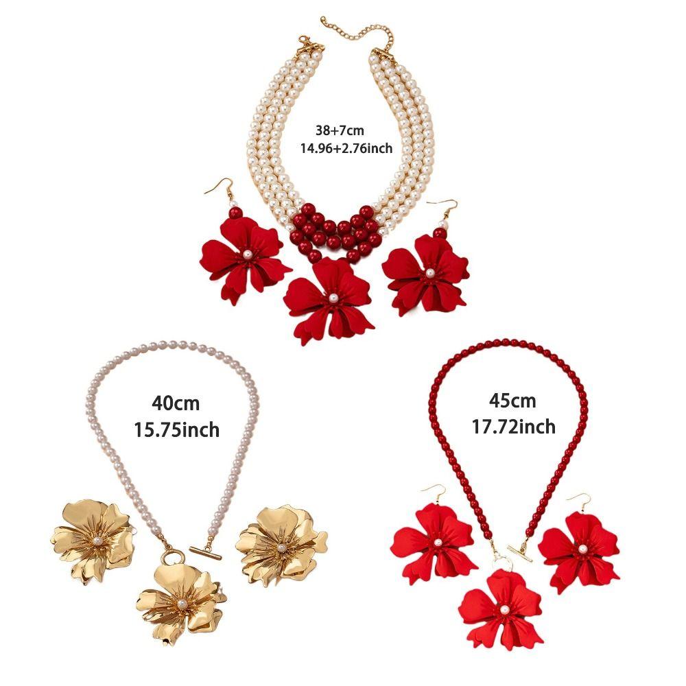 Light Luxury Flower Necklace Earrings Pearl Beaded Women's Necklace Suit  Banquet
