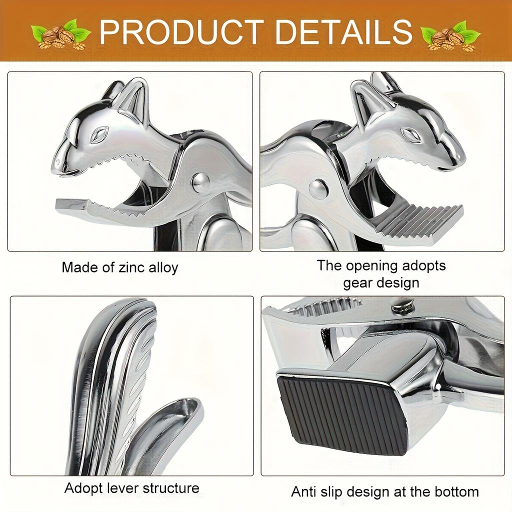 Dekoracyjny dziadek do orzechów ze stopu cynku w kształcie wiewiórki, trwały, antypoślizgowy otwieracz do orzechów włoskich, pekanowych, laskowych, migdałów z mechanizmem dźwigniowym do użytku domowego i kuchennego