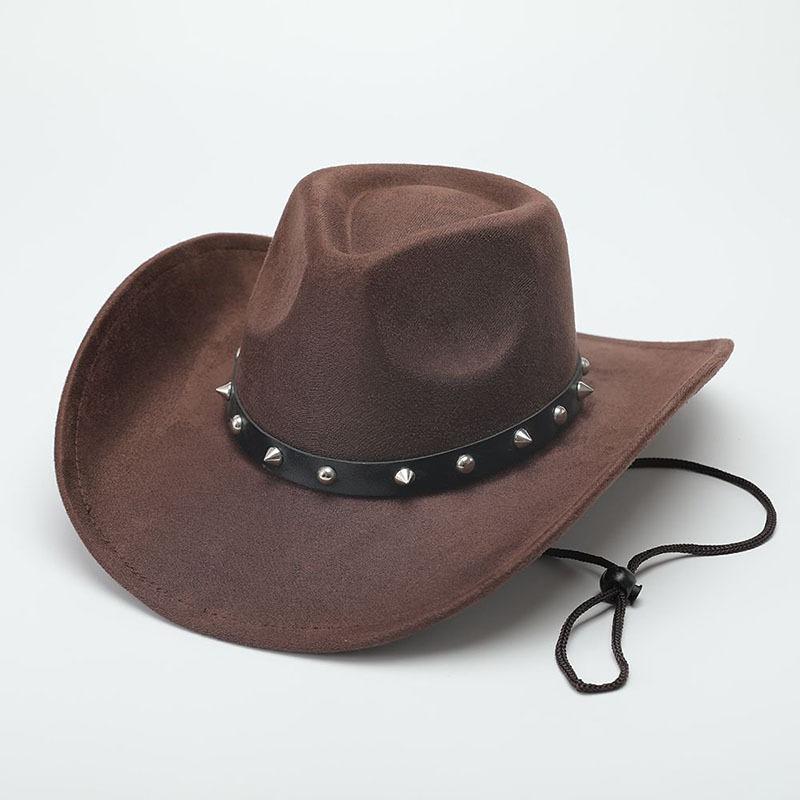 European, American and Western Cowboy Hat Suede Jazz Hat Belt Accessories Felt Hat Tibetan Big Edge Casual Top Hat