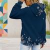 Women Plus Size Navy Snowflake Printed Long Sleeve Drawstring Hoodie Kangaroo Pocket Pullover