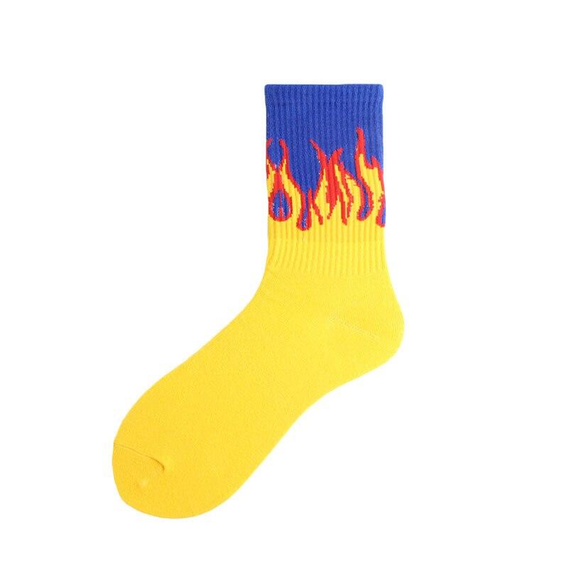 1 Pair Women Fashion Hip Hop Skateboard Long Socks Creative Fun Colorful Flame Printed Sox Unisex Street Couple Socks Wholesale