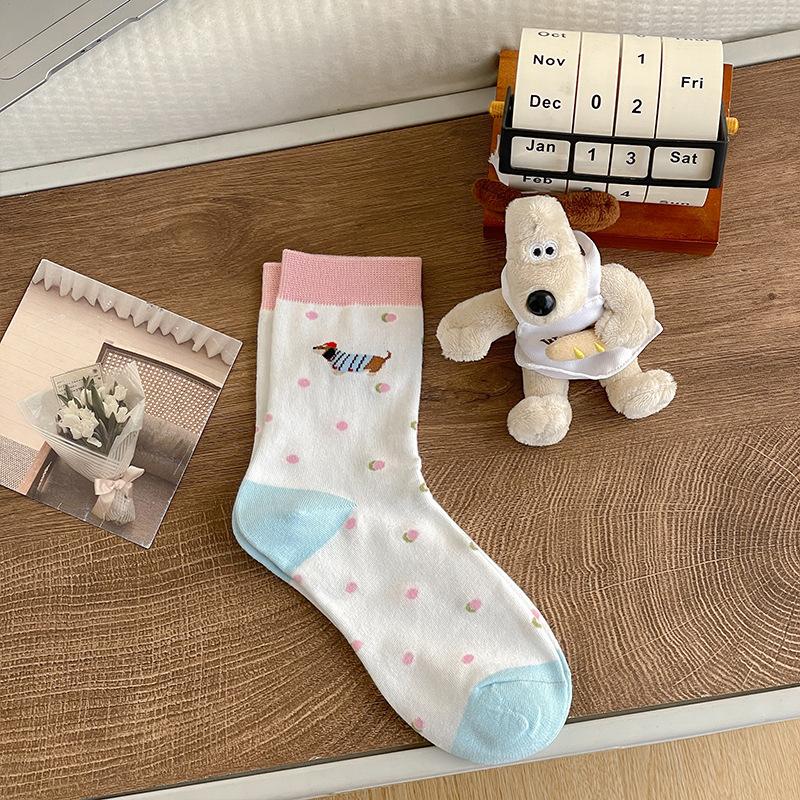 Cartoon Dackel Welpensocken, Mädchen Mid-Calf Socken und Niedliche Mädchen Lange Strümpfe für Frühling und Sommer