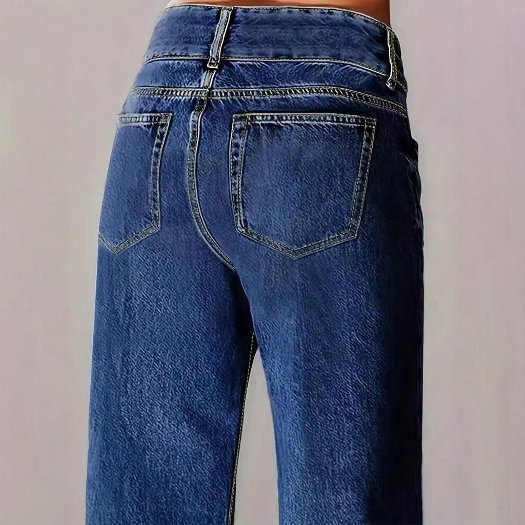 Womens Wide Leg Jeans Casual Baggy High Waisted Stretch Denim Pants