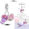 Pink Purple Series Charms Copper Murano Glass Butterfly Animal Paw Print Clasp Charm Beads Fit Original Bracelet Diy Jewelry