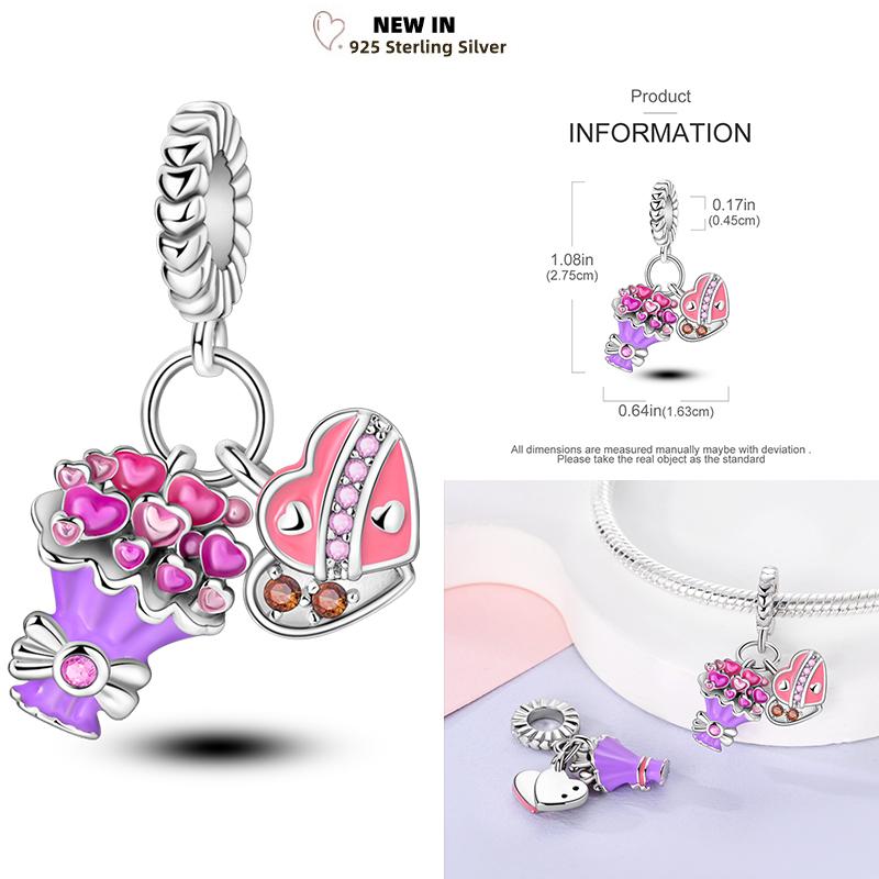 Pink Purple Series Charms Copper Murano Glass Butterfly Animal Paw Print Clasp Charm Beads Fit Original Bracelet Diy Jewelry
