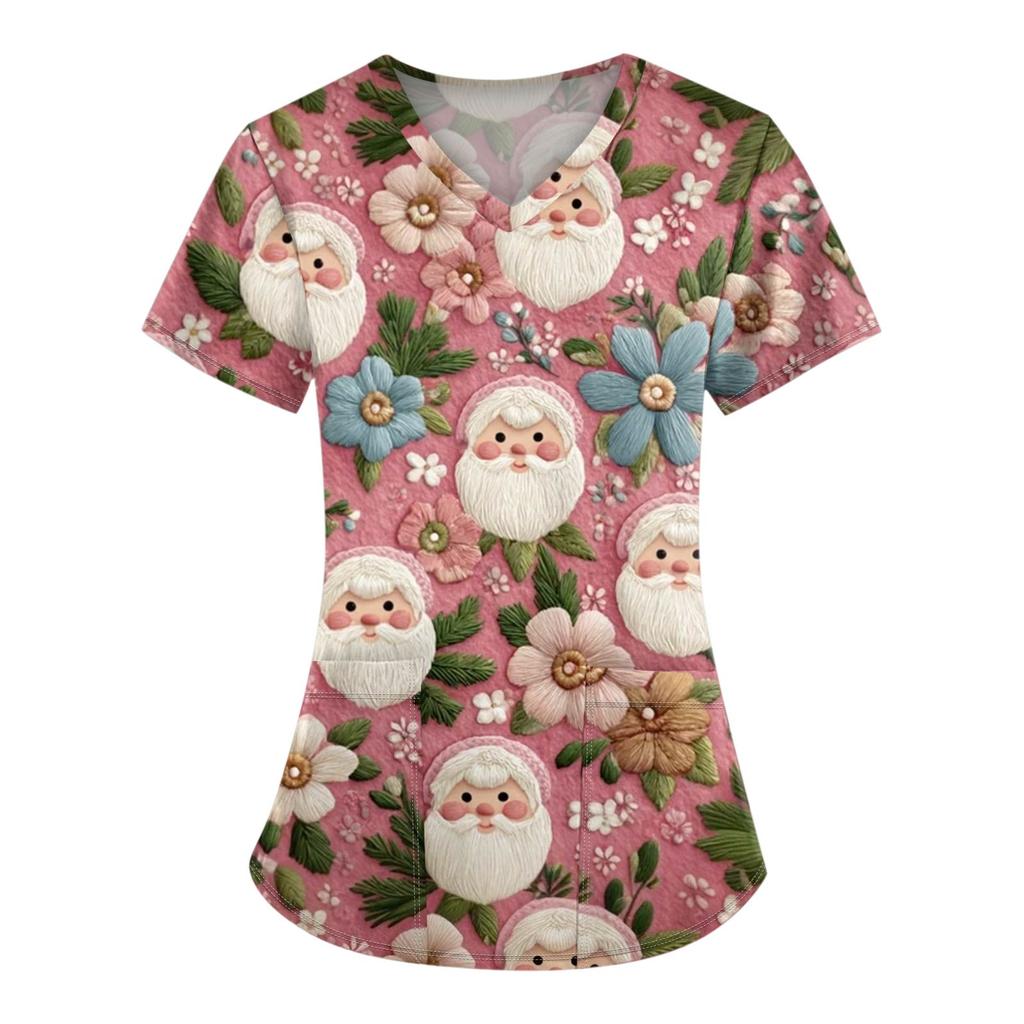 Dámská vánoční pracovní halenka s krátkým rukávem a výstřihem do V