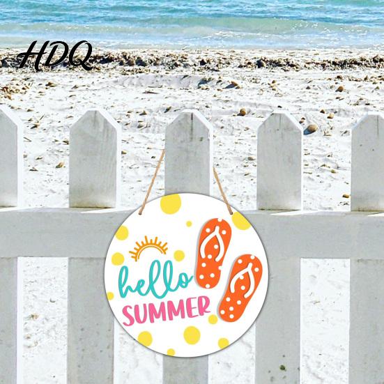 Ocean Theme Home Decoration Hello Summer Door Sign Ice Pop Flip Flop Welcome Hanger Party Farmhouse Hanging Wooden Wreath for Front Porch
