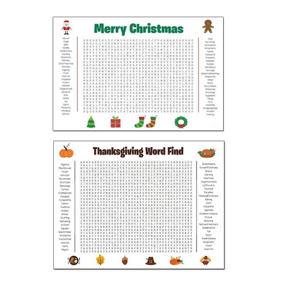 Giant Thanksgiving/Christmas Word Search Poster 36 x 22 Inch Word Search Puzzle Wall Game PVC Reusable Holiday Activity Poster for Family Fun