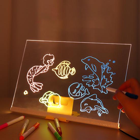 Kids LED Drawing Board with Book Markers Wipe Cloth USB Charging Light-up Dry Erase Board Office School Home Glow Doodle Note Board