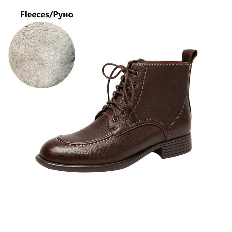 Fashion NEW Autumn/Winter Women Boots Genuine Leather Shoes for Women Round Toe Chunky Heel Shoes Lace-up Ankle Boots Black Modern Boots